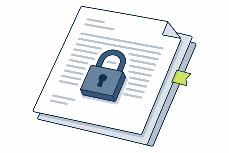Illustration of a stack of documents with a padlock resting on the top sheet